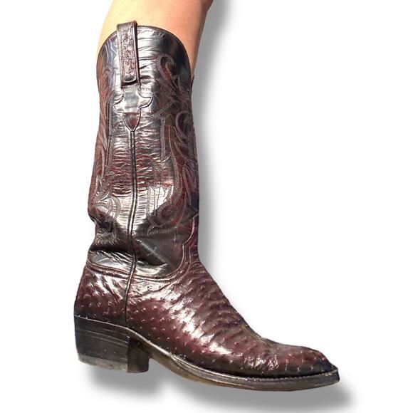 Lucchese Women’s Ostrich Cowboy Boots Size 7 Burgundy Western Leather Exotic - Picture 1 of 12